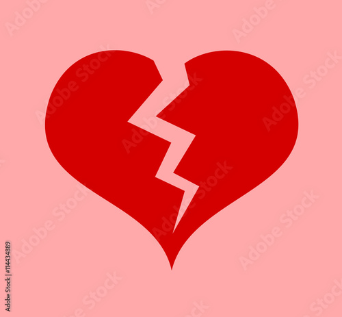 Red heart with crack - symbol of heart attack or broken heart after breakup of love relationship