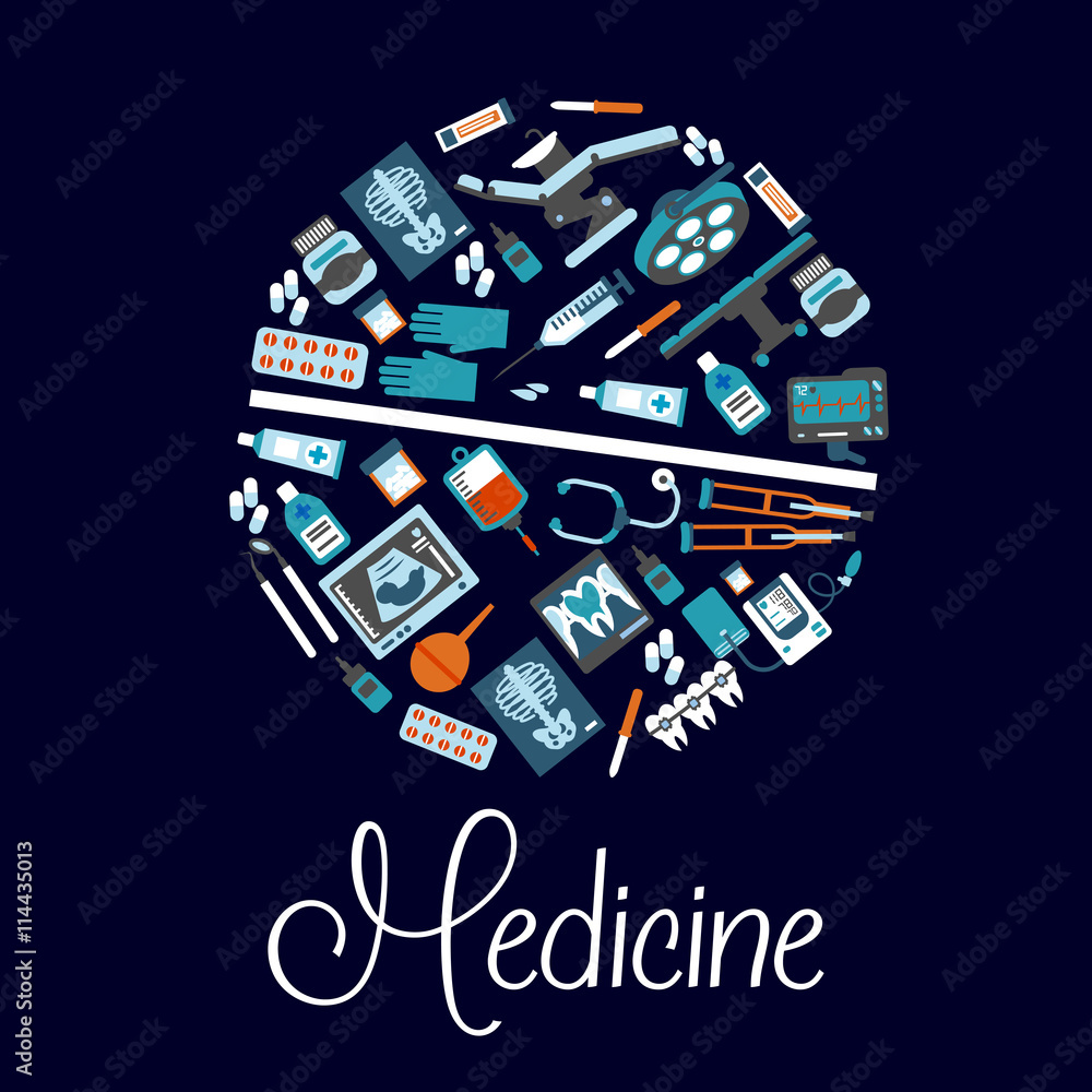 Medical symbols in a shape of pill flat icon