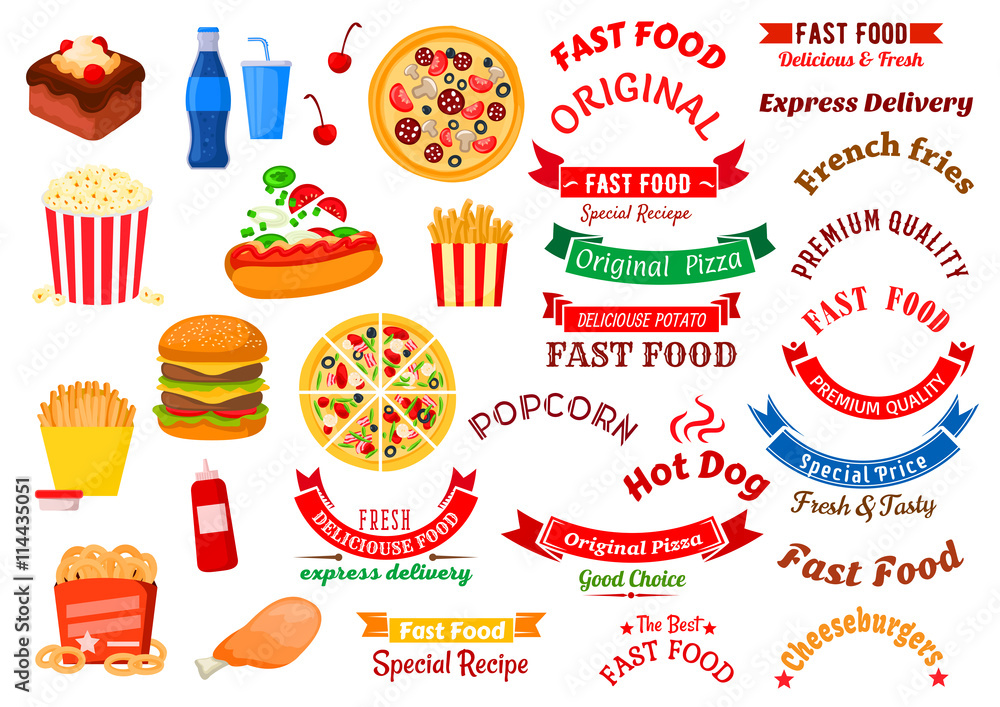 Fast food cafe and pizzeria design elements