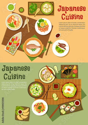 Traditional japanese seafood dishes flat icon