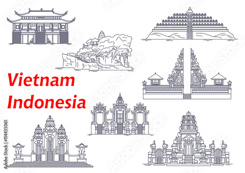 Ancient temples of Indonesia and Vietnam icons