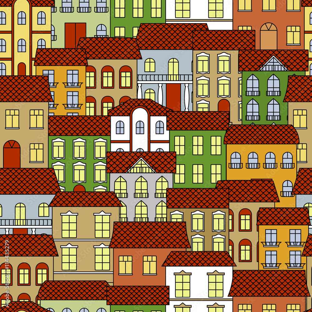 Seamless old town cityscape pattern background