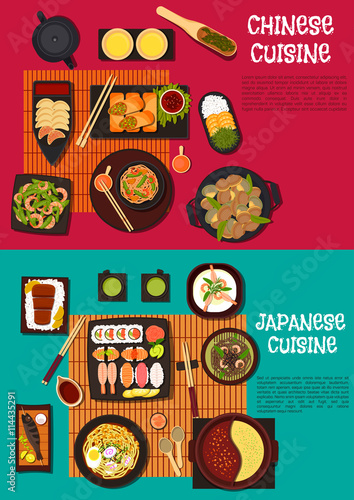 Popular dishes of japanese and chinese cuisine