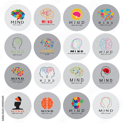 Mind Icons Set - Isolated On White Background - Vector Illustration, Graphic Design. For Web, Websites, Print