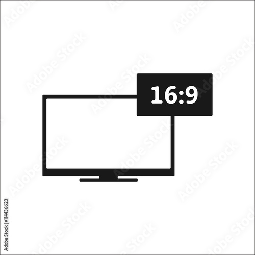 Aspect ratio 16:9 widescreen tv simple icon on background