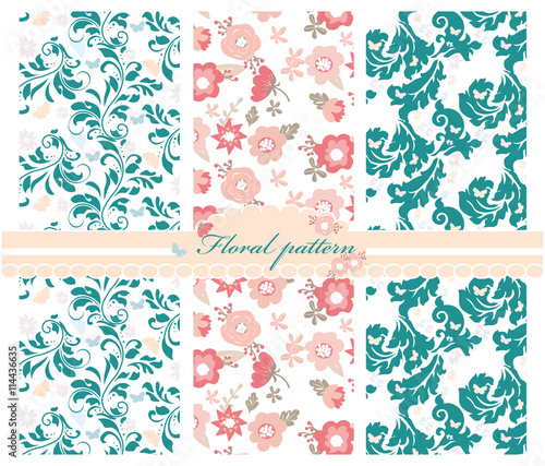 Spring colorful flowers pattern set background. Design for invitation cards, ...