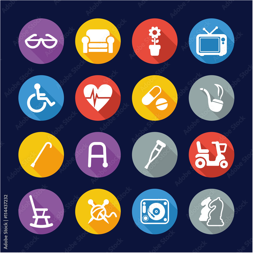 Senior People Icons Flat Design Circle Senior People Icons Flat Design Circle