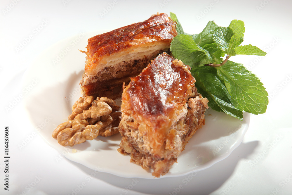 Eastern Baklava with nuts and mint Eastern Baklava with nuts and mint