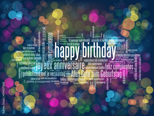 "HAPPY BIRTHDAY" Vector Card with Colourful Bokeh Lights Background