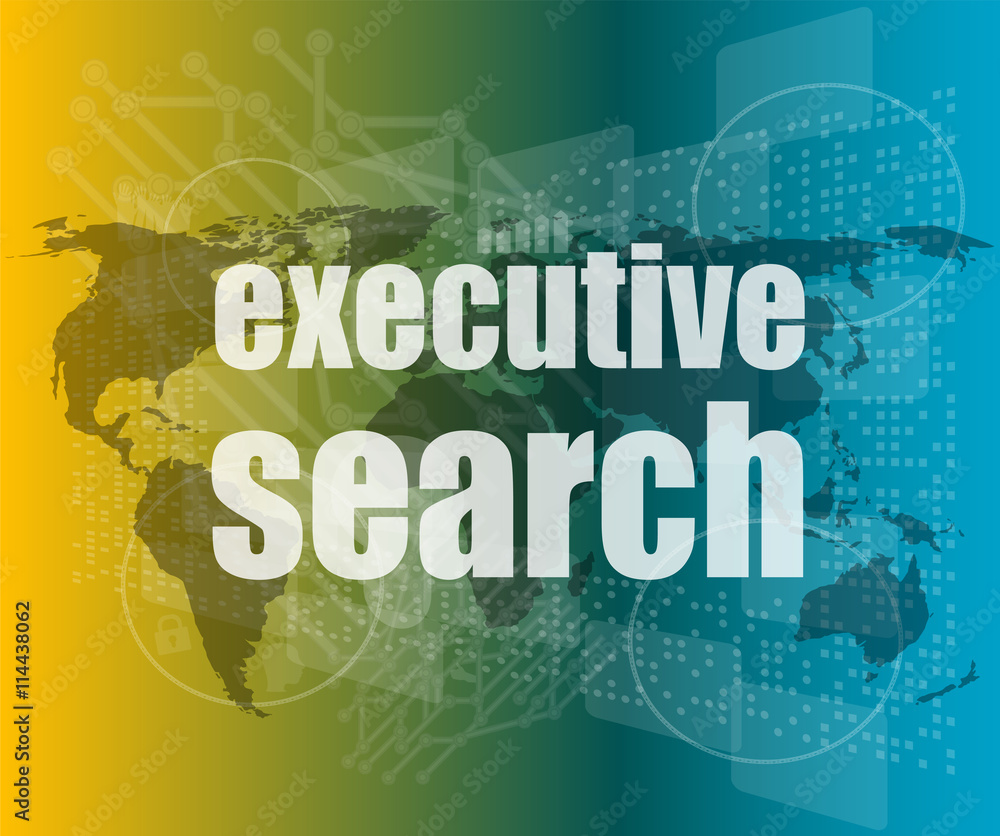 executive search word on digital screen, mission control interface hi technologyvector quotation marks with thin line speech bubble. concept of citation, info, testimonials, notice, textbox