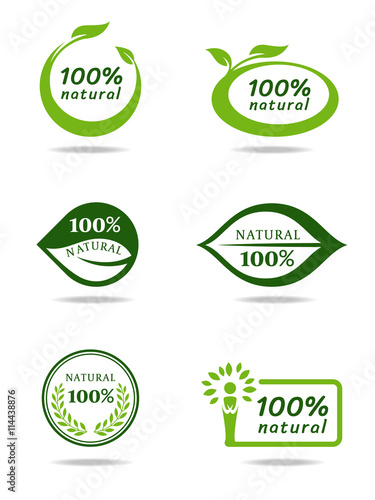 Green natural leaf banner sign vector set design