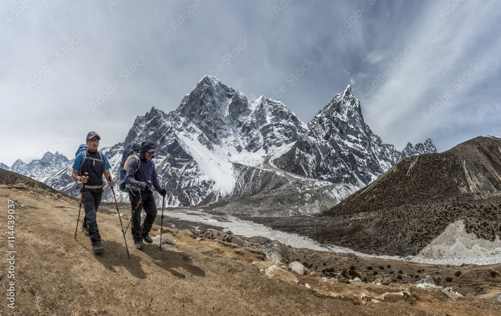 Nepal, Himalaya, Solo Khumbu, two men trekking Nepal, Himalaya, Solo Khumbu, two men trekking