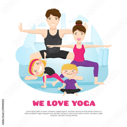 Family Practicing Yoga Cartoon Poter 