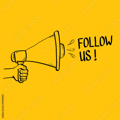 doodle Follow us vector banner. comic Follow image