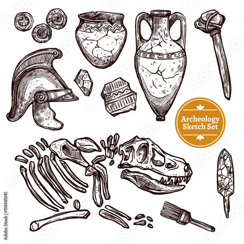 Archeology Hand Drawn Sketch Set