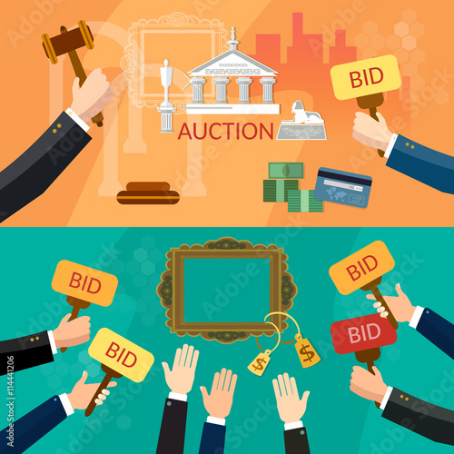 Auction and bidding banners selling antiques sale 