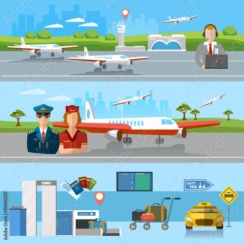 Airport banner airport terminal aircraft runway airline pilot