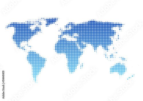 世界地図のイラスト: 青グラデーションドット photo