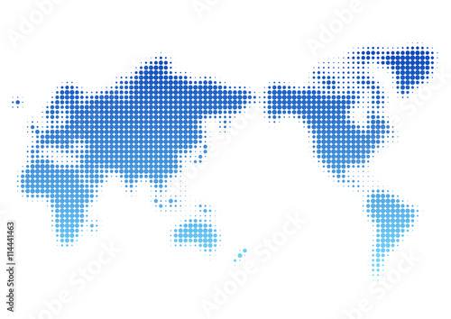 世界地図（日本中心）のイラスト: 青グラデーションドット photo