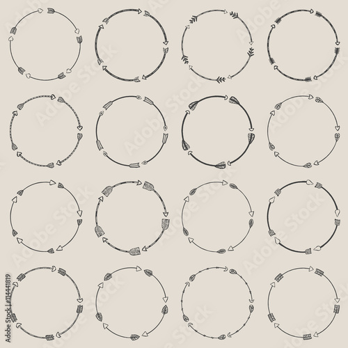 Set of arrow borders, tribal frames, ethnic doodle collection, d