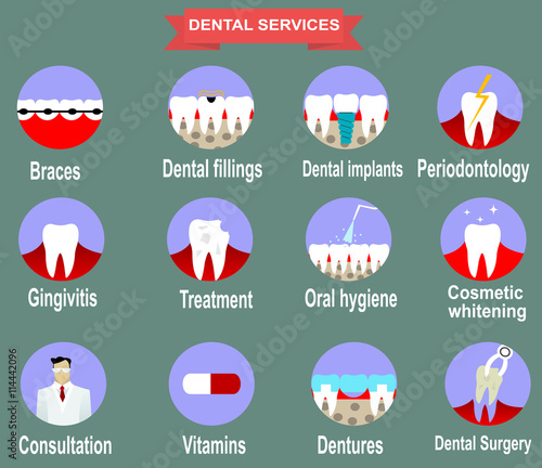 Types of dental clinic services. Vector infographic