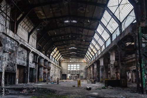 Abandoned factory hall, industrial background