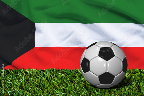 Soccer Ball on Grass with Kuwait Flag Background  3D Rendering