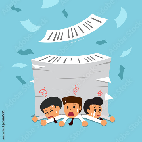 Cartoon business team with a lot of work