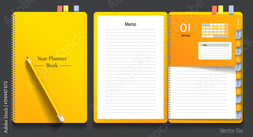 Note book, note papers and pencil