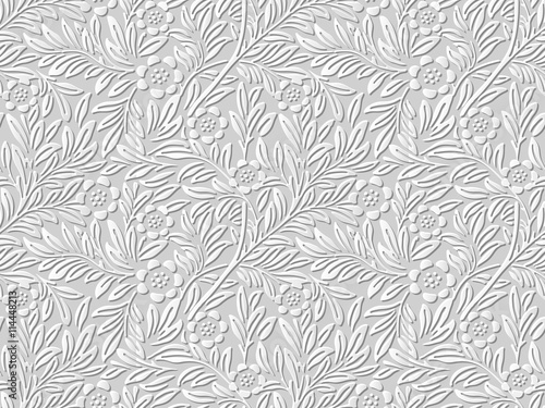 Vector damask seamless 3D paper art pattern background 381 flower leaf plant 