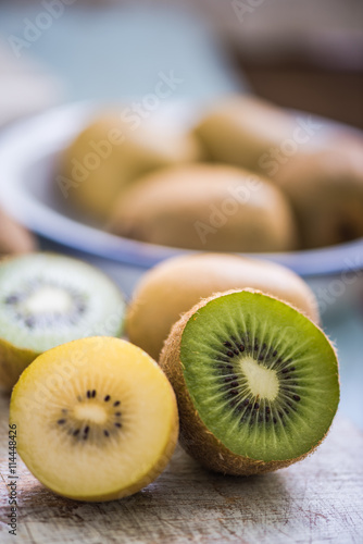 golden and green sweet kiwi halves