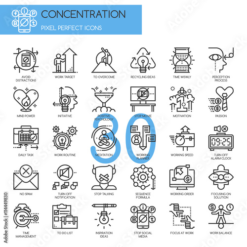 Concentration At Work Icon, Thin Line Icons Set , Pixel Perfect