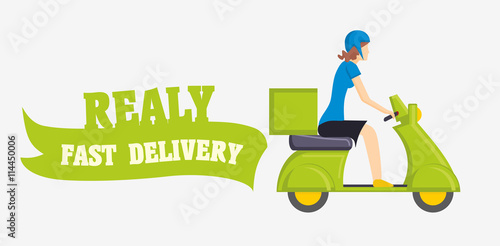 Girl on green scooter bike. Flat vector illustration isolated on white background