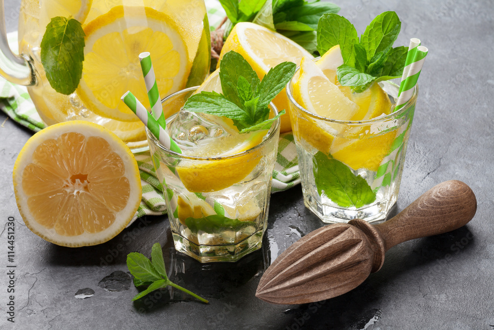 Lemonade with lemon, mint and ice Lemonade with lemon, mint and ice