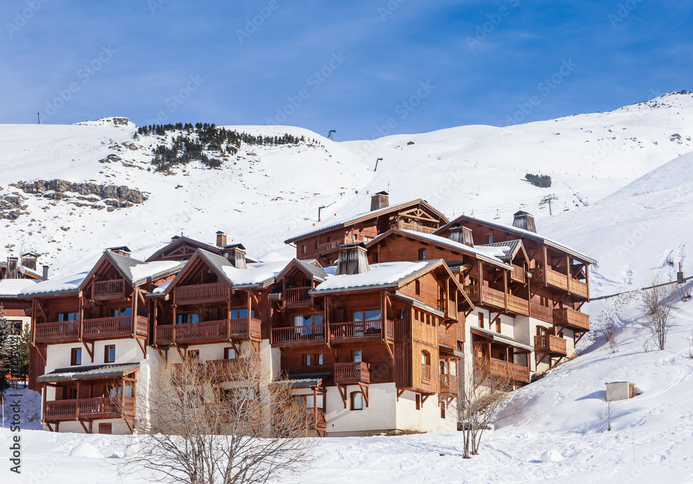 Chalet on the slopes of the valley Val Thorens. Ski resort Val Chalet on the slopes of the valley Val Thorens. Ski resort Val