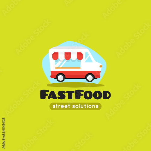Vector cartoon fast food truck logo.