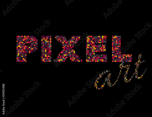 Pixel art writing. Colorful pixel illustration. Ungrouped pixels or squares, suitable to use as a motion graphics element. Isolated. vector. Gaming pixel design. Easy to recolor. Layers.