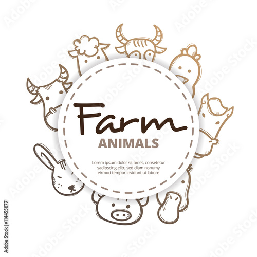 Vector farm animals icons circle composition.