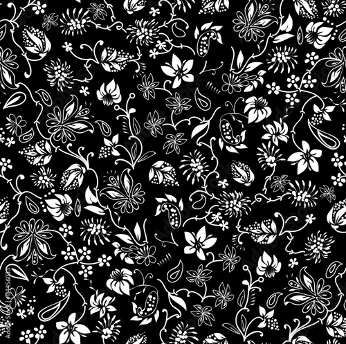 Ditsy black and white Floral Seamless Pattern