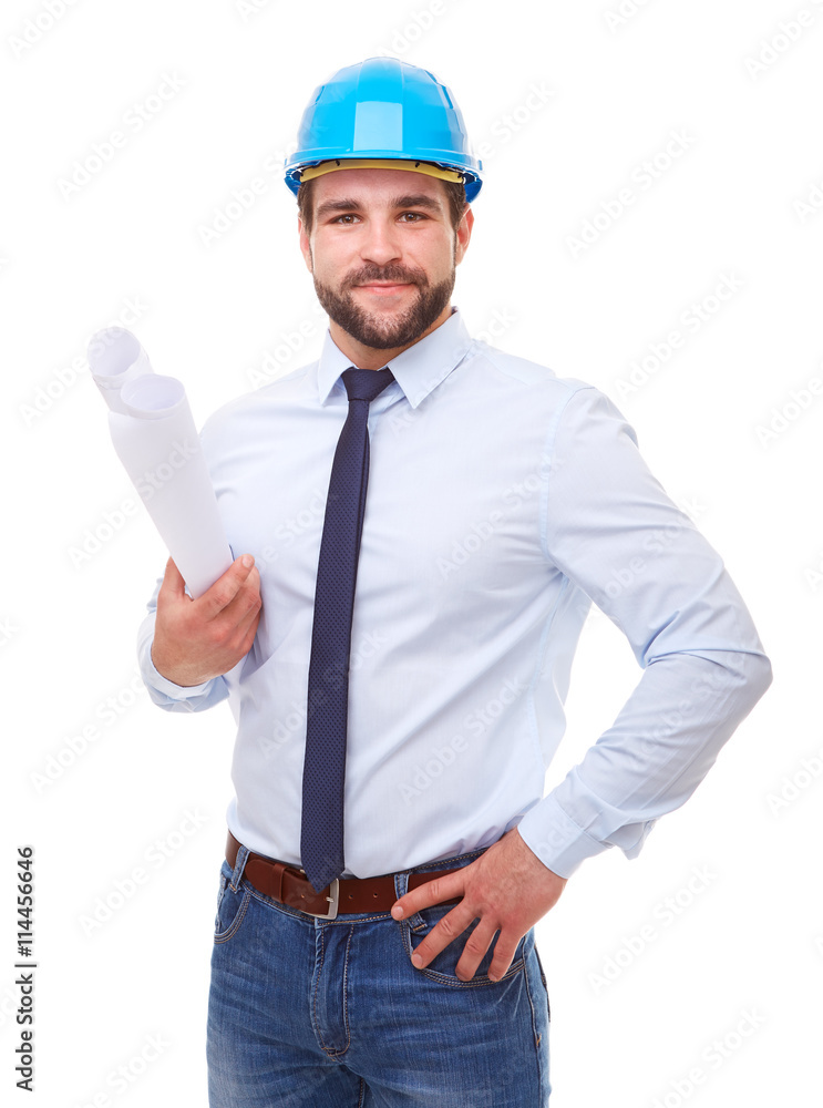 Businessman architect with hard hat and plan Businessman architect with hard hat and plan