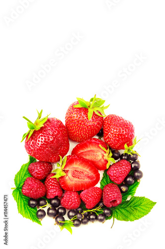 Mix of fresh and ripe berries isolated on white background.