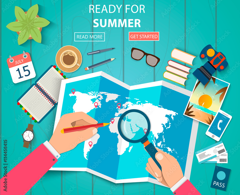 Traveler Using Computer Banner Flat vector web banners on the theme of travel , vacation, adventure ...