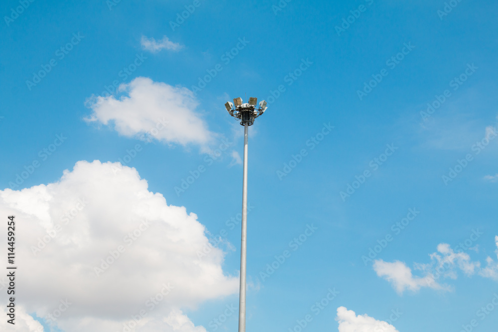 Pillar spotlights high on the blue sky Pillar spotlights high on the blue sky