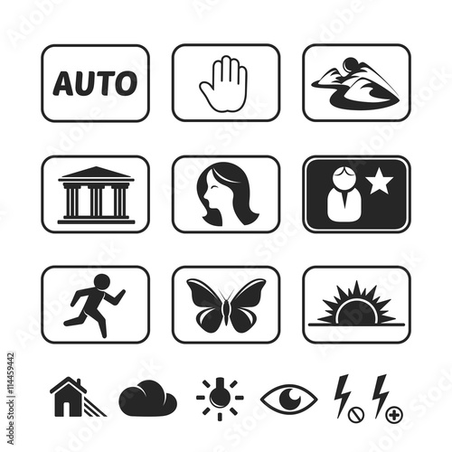 Digital camera modes icons set