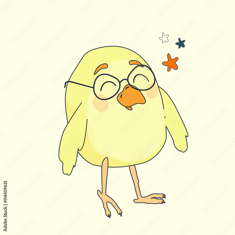 small yellow cartoon bird with glasses vector Stock Vector | Adobe Stock