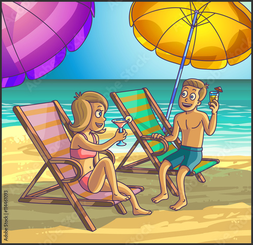 Summer relax leasure scene on the beach.