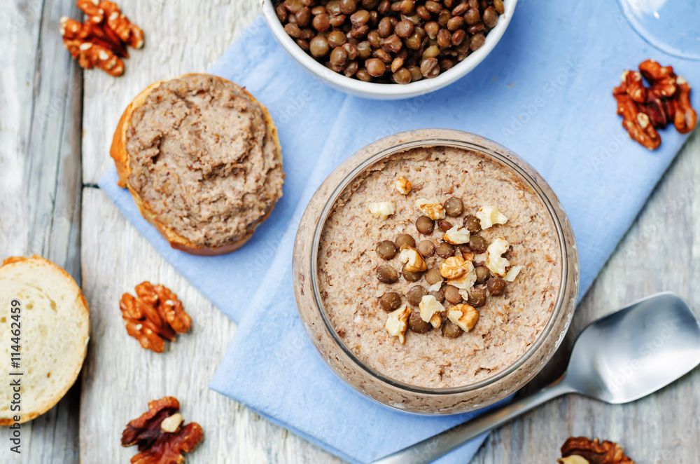 Fototapeta premium Mushrooms walnuts green lentil pate