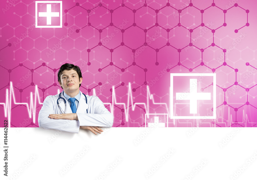Doctor with banner Doctor with banner