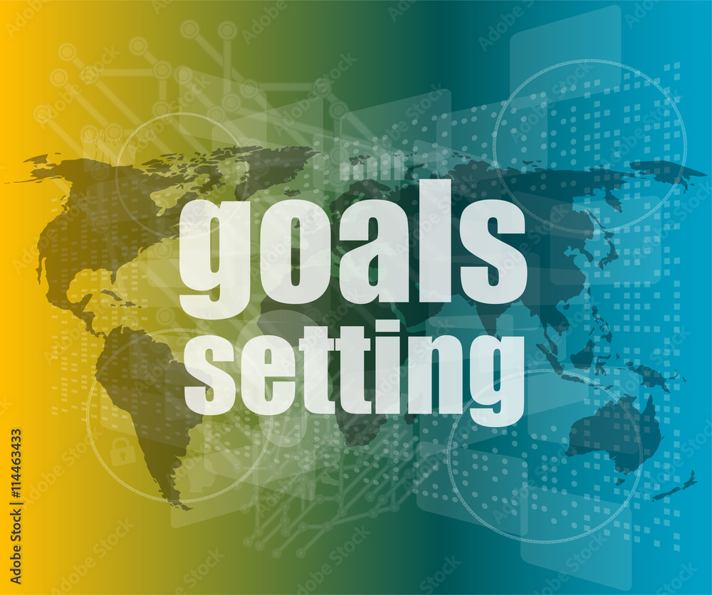 Goal setting concept - business touching screen vector quotation marks with thin line speech bubble. concept of citation, info, testimonials, notice, textbox.