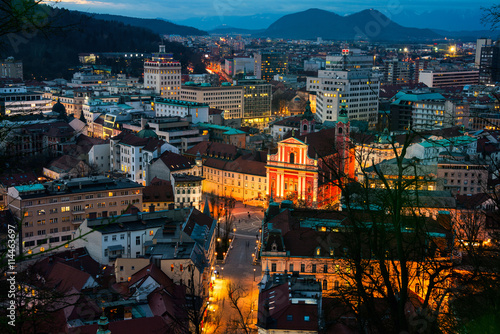 Aerial view of Ljubljana  Slovenia at night